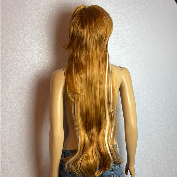 Extra Long Frozen Anna Golden Strawberry Blonde Wig With White Streak Highlights - Picture 1 of 10